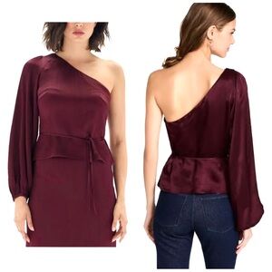 REVOLVE MINKPINK ONE SHOULDER TOP BURGUNDY WINE RED FALL HOLIDAY ELEGANT NEW